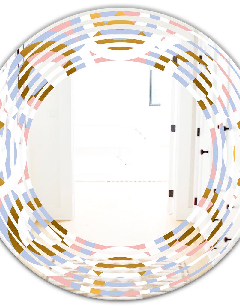 DesignQ Circular Geometric Shapes Pattern - Modern Round Or Oval Wall Mirror - Wave