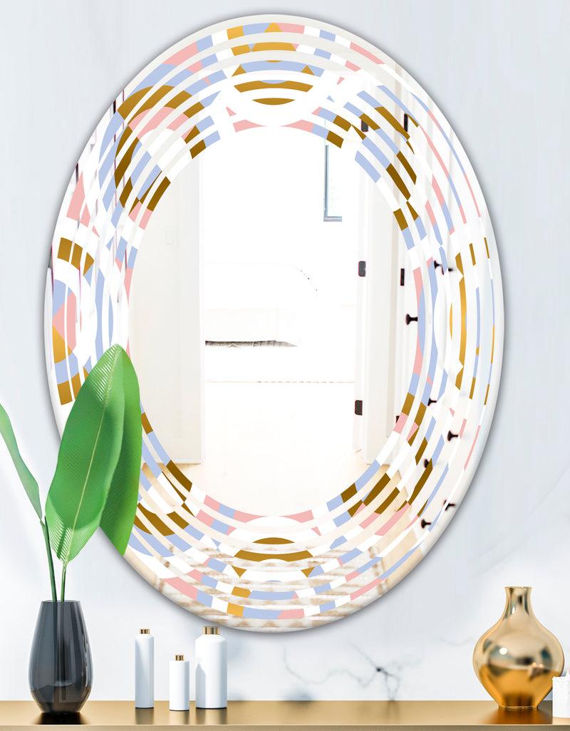 DesignQ Circular Geometric Shapes Pattern - Modern Round Or Oval Wall Mirror - Wave