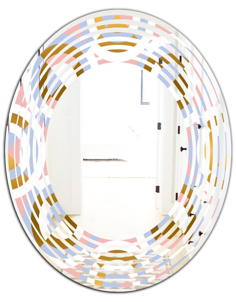 DesignQ Circular Geometric Shapes Pattern - Modern Round Or Oval Wall Mirror - Wave