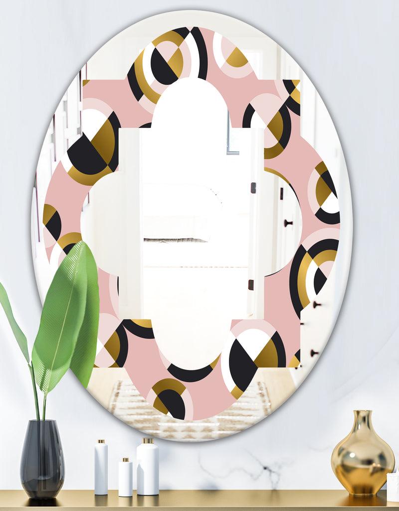 DesignQ Circular Geometric Shapes Retro Pattern - Modern Round Or Oval Wall Mirror - Quatrefoil