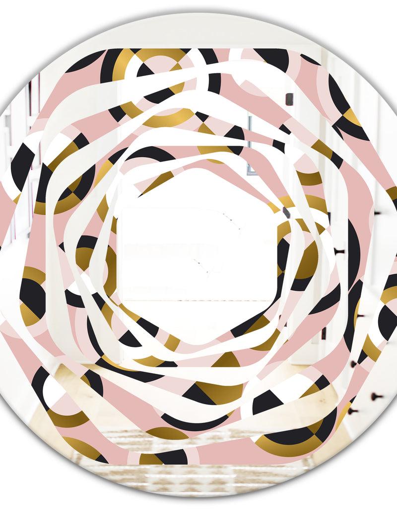 DesignQ Circular Geometric Shapes Retro Pattern - Modern Round Or Oval Wall Mirror - Whirl