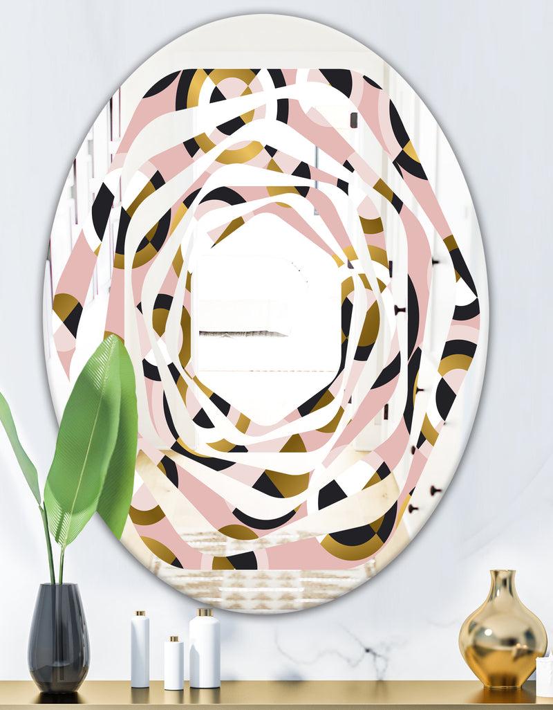 DesignQ Circular Geometric Shapes Retro Pattern - Modern Round Or Oval Wall Mirror - Whirl