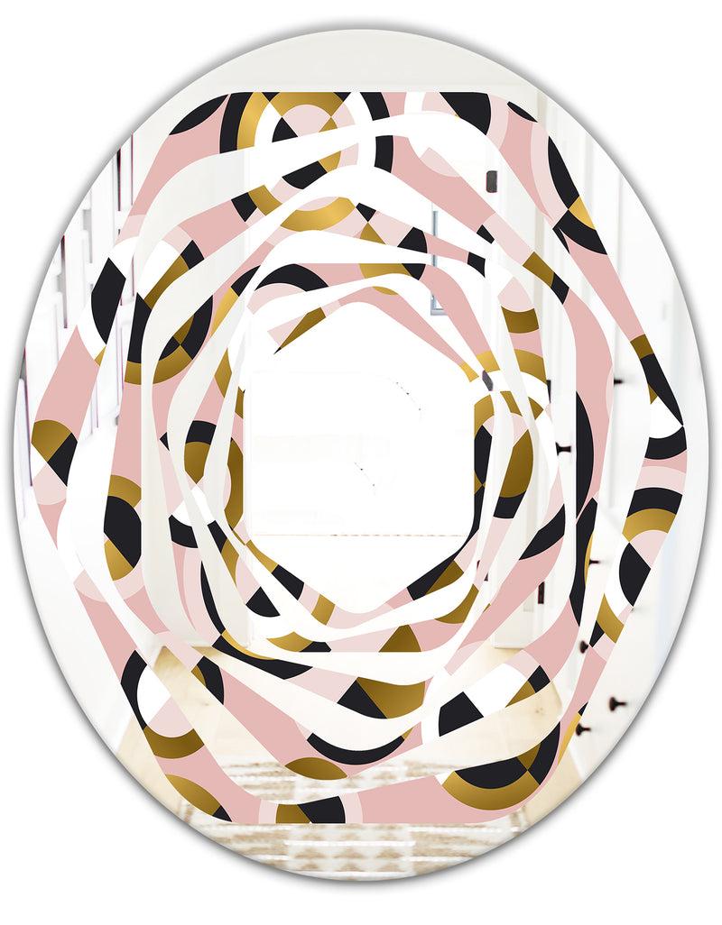 DesignQ Circular Geometric Shapes Retro Pattern - Modern Round Or Oval Wall Mirror - Whirl