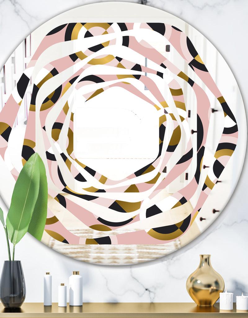 DesignQ Circular geometric shapes retro pattern - Modern Round or Oval Wall Mirror - Whirl