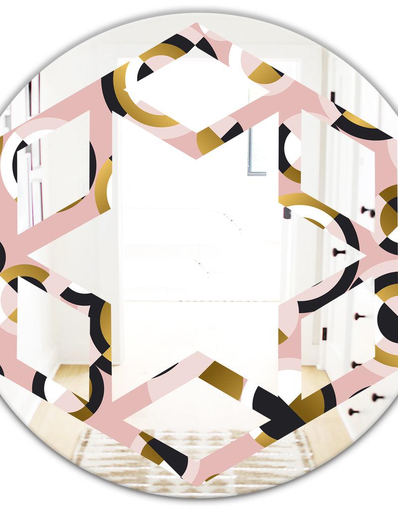 DesignQ Circular Geometric Shapes Retro Pattern - Modern Round Or Oval Wall Mirror - Hexagon Star