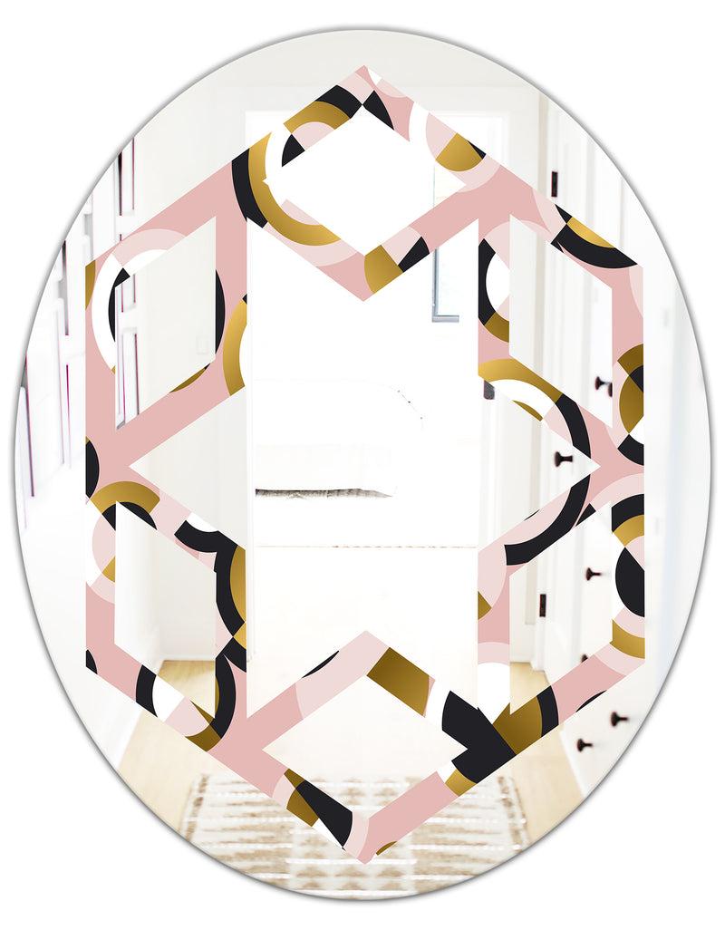 DesignQ Circular Geometric Shapes Retro Pattern - Modern Round Or Oval Wall Mirror - Hexagon Star