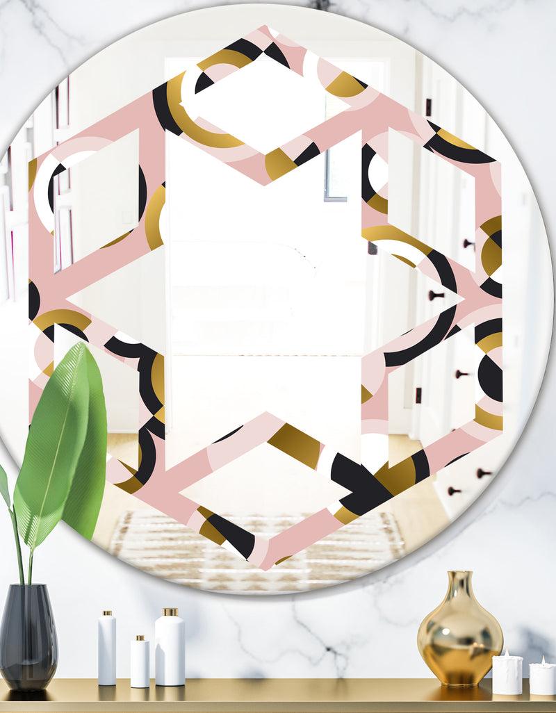 DesignQ Circular geometric shapes retro pattern - Modern Round or Oval Wall Mirror - Hexagon Star