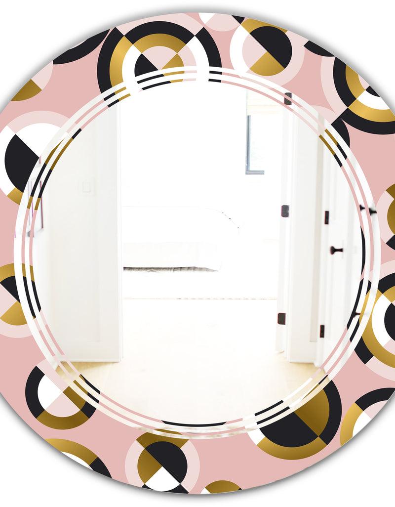 DesignQ Circular Geometric Shapes Retro Pattern - Modern Round Or Oval Wall Mirror - Triple C