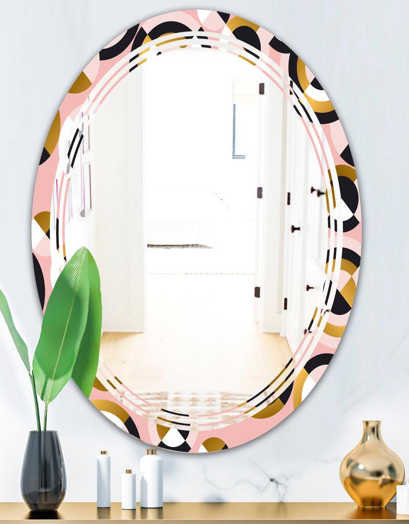 DesignQ Circular Geometric Shapes Retro Pattern - Modern Round Or Oval Wall Mirror - Triple C