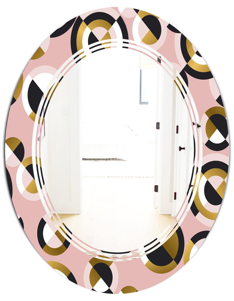 DesignQ Circular Geometric Shapes Retro Pattern - Modern Round Or Oval Wall Mirror - Triple C