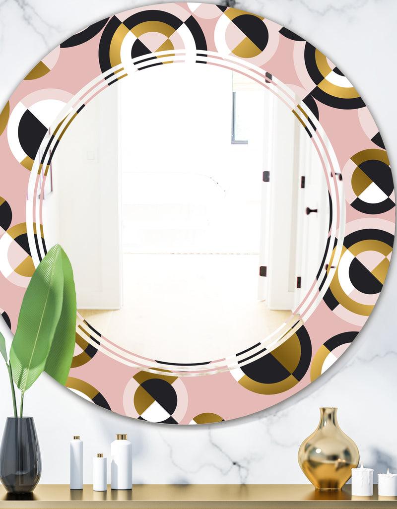 DesignQ Circular geometric shapes retro pattern - Modern Round or Oval Wall Mirror - Triple C
