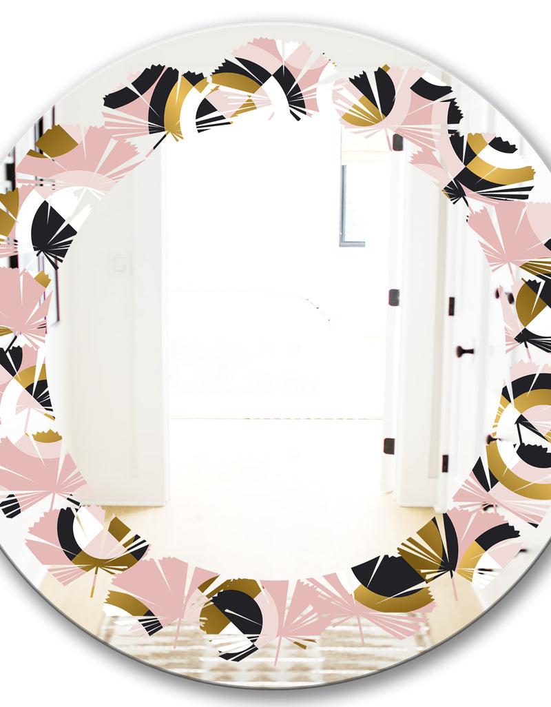 DesignQ Circular Geometric Shapes Retro Pattern - Modern Round Or Oval Wall Mirror - Leaves