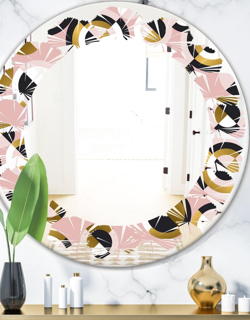 DesignQ Circular geometric shapes retro pattern - Modern Round or Oval Wall Mirror - Leaves