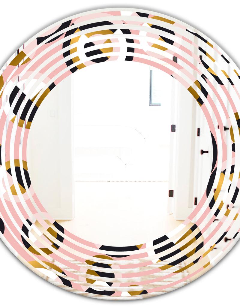 DesignQ Circular Geometric Shapes Retro Pattern - Modern Round Or Oval Wall Mirror - Wave
