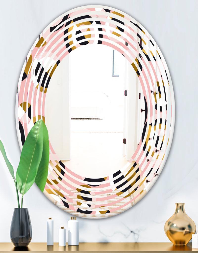 DesignQ Circular Geometric Shapes Retro Pattern - Modern Round Or Oval Wall Mirror - Wave