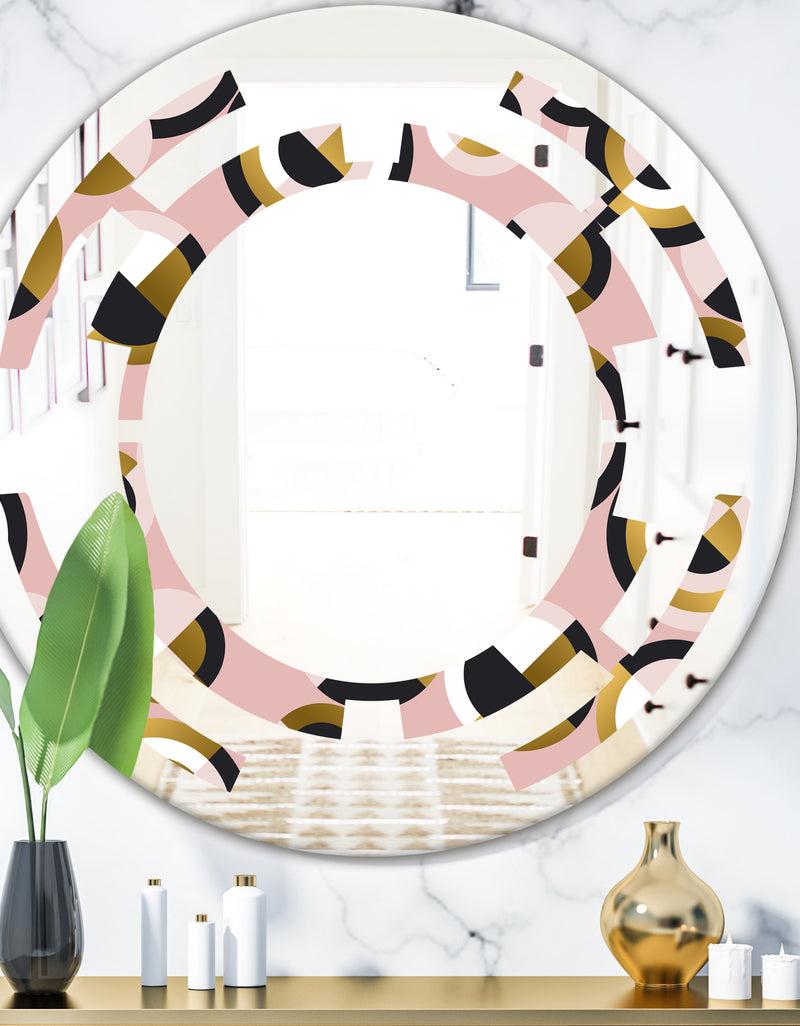 DesignQ Circular geometric shapes retro pattern - Modern Round or Oval Wall Mirror - Space
