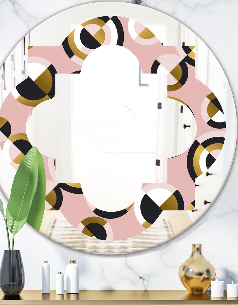 DesignQ Circular geometric shapes retro pattern - Modern Round or Oval Wall Mirror - Quatrefoil