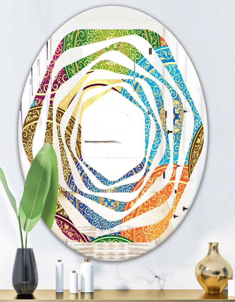 DesignQ Circular Retro Design IV - Modern Round Or Oval Wall Mirror - Whirl