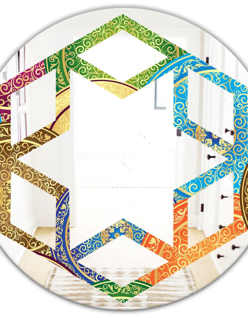 DesignQ Circular Retro Design IV - Modern Round Or Oval Wall Mirror - Hexagon Star