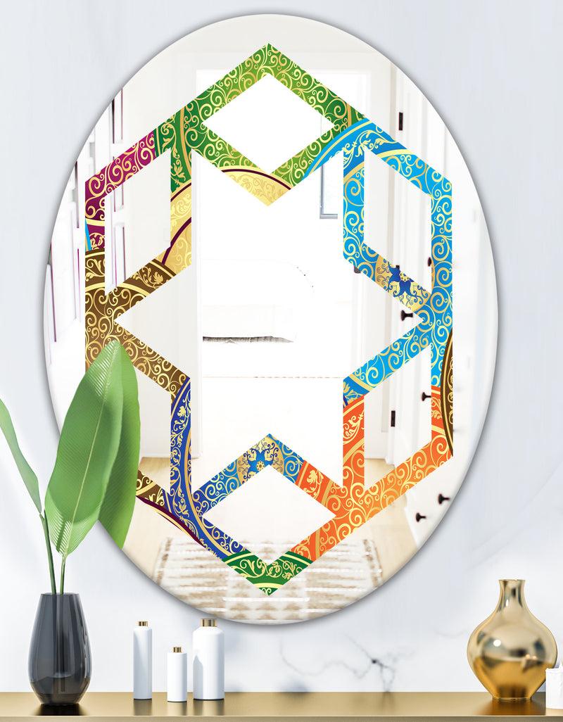 DesignQ Circular Retro Design IV - Modern Round Or Oval Wall Mirror - Hexagon Star