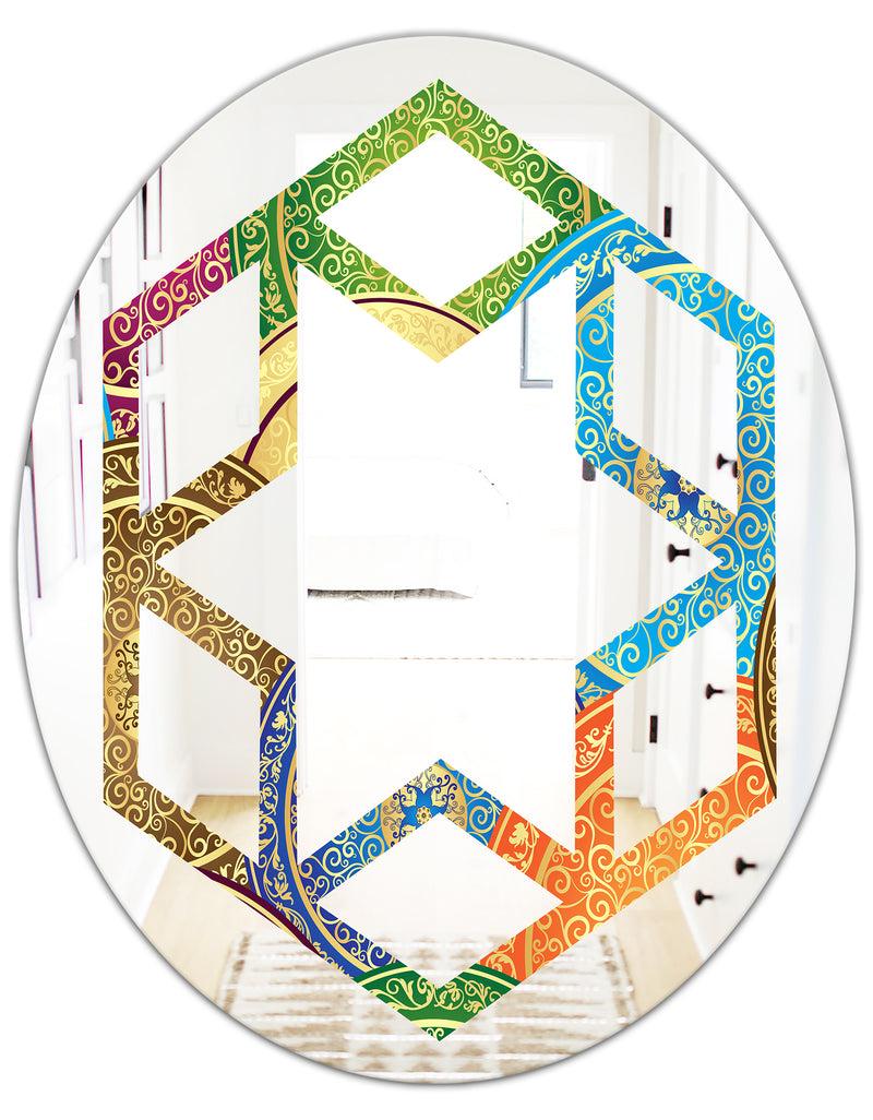 DesignQ Circular Retro Design IV - Modern Round Or Oval Wall Mirror - Hexagon Star