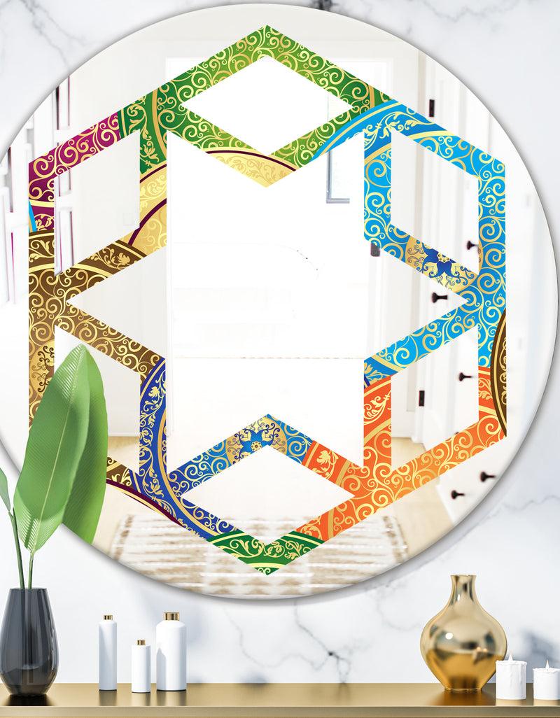 DesignQ Circular Retro Design IV - Modern Round or Oval Wall Mirror - Hexagon Star