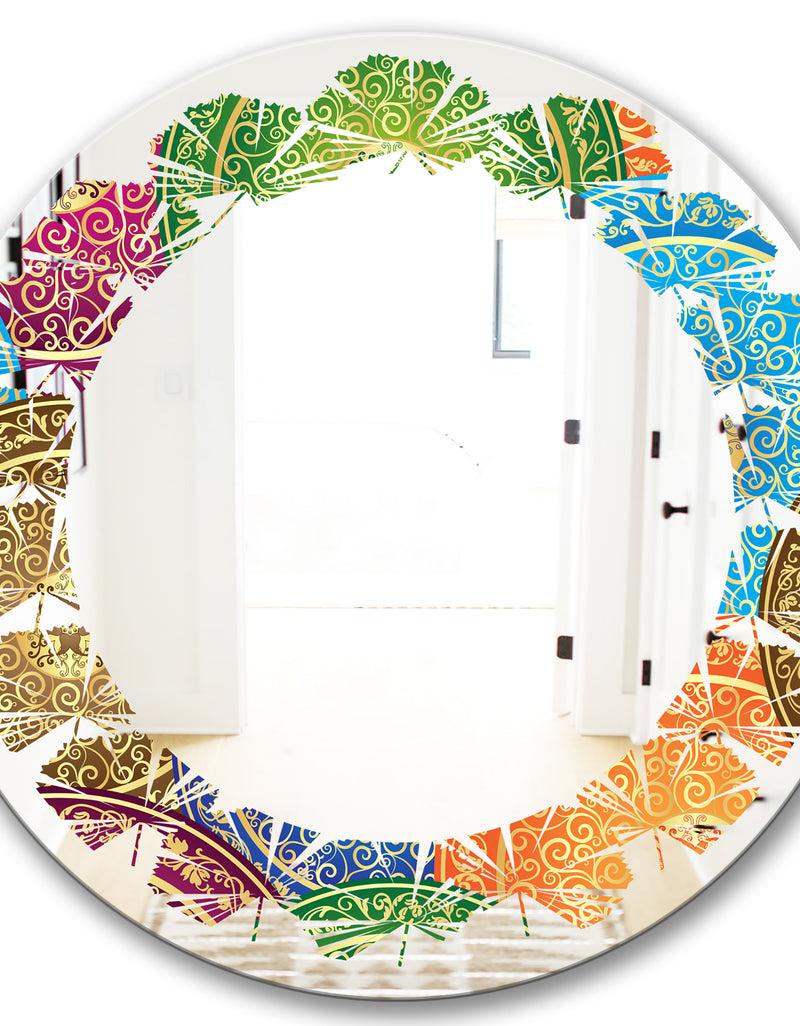 DesignQ Circular Retro Design IV - Modern Round Or Oval Wall Mirror - Leaves