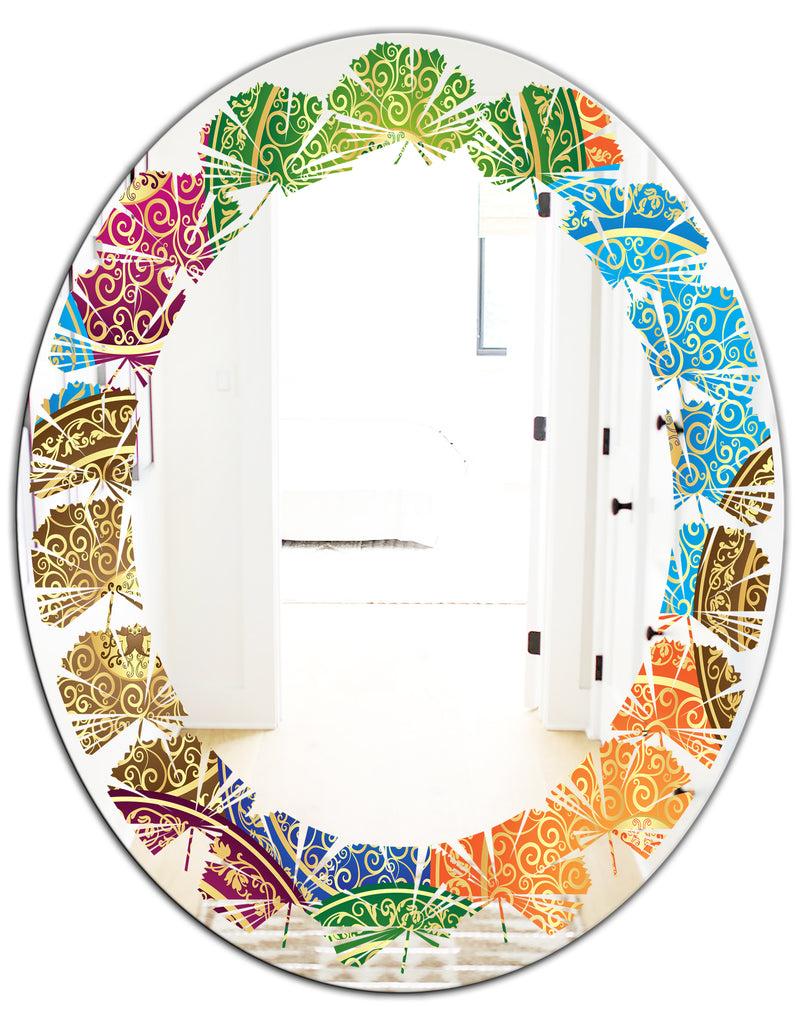 DesignQ Circular Retro Design IV - Modern Round Or Oval Wall Mirror - Leaves