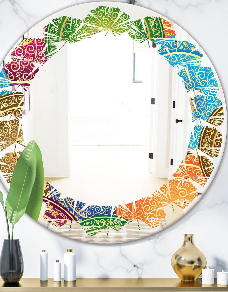 DesignQ Circular Retro Design IV - Modern Round or Oval Wall Mirror - Leaves