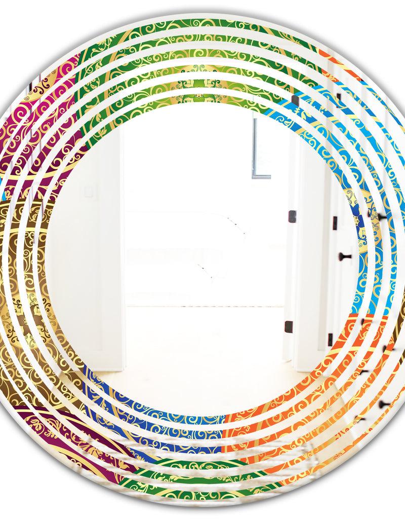 DesignQ Circular Retro Design IV - Modern Round Or Oval Wall Mirror - Wave