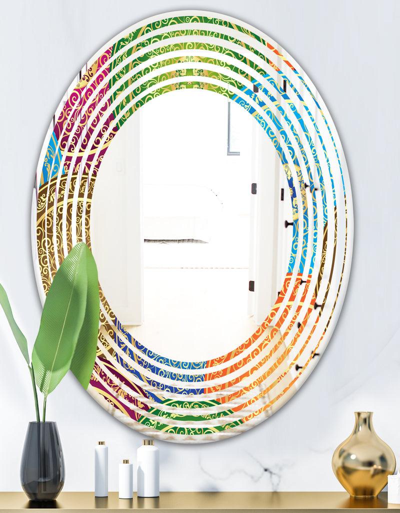 DesignQ Circular Retro Design IV - Modern Round Or Oval Wall Mirror - Wave