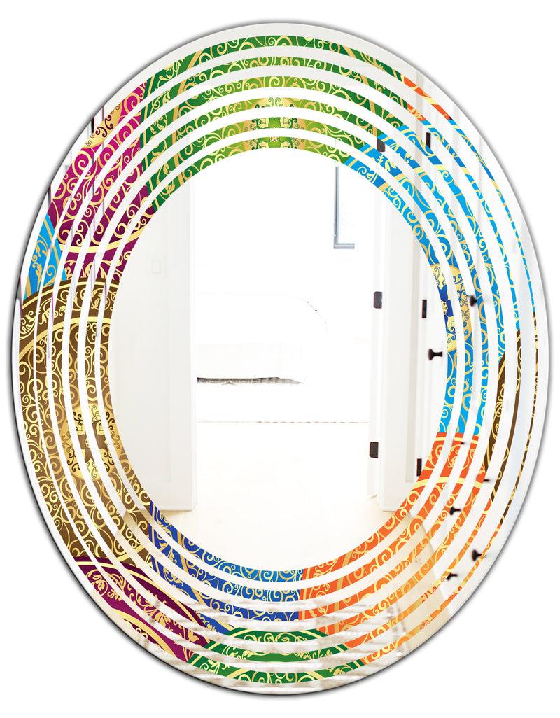 DesignQ Circular Retro Design IV - Modern Round Or Oval Wall Mirror - Wave