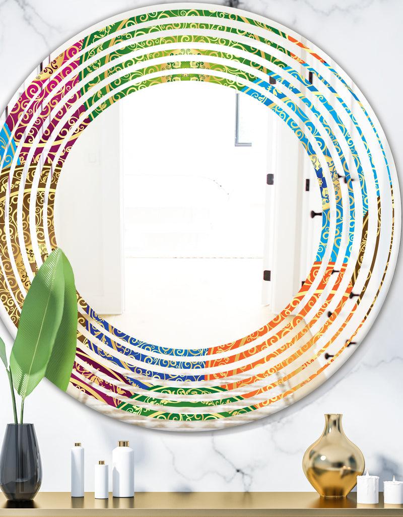 DesignQ Circular Retro Design IV - Modern Round or Oval Wall Mirror - Wave