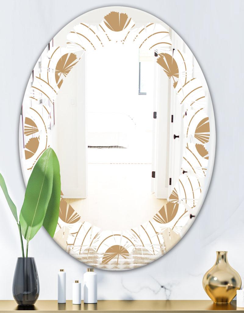 DesignQ Circular Retro Design - Modern Round Or Oval Wall Mirror - Leaves