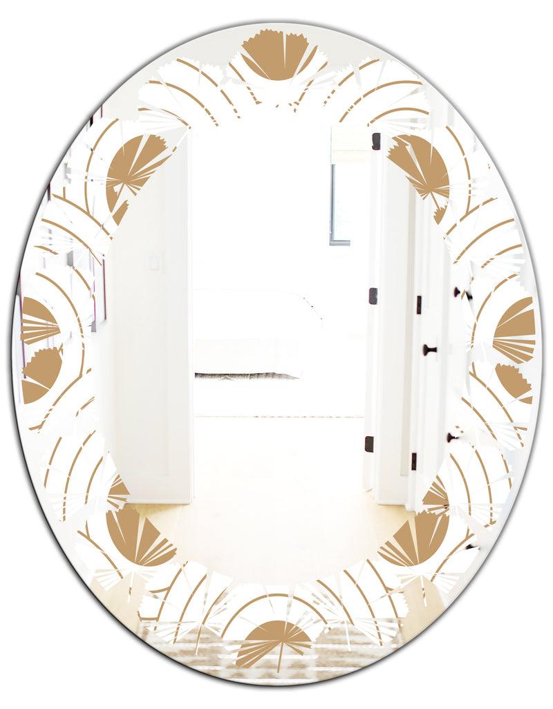 DesignQ Circular Retro Design - Modern Round Or Oval Wall Mirror - Leaves