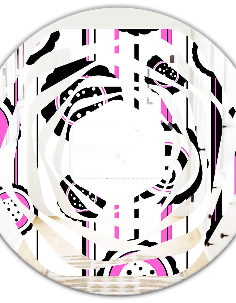 DesignQ Circular Retro Pattern I - Modern Round Or Oval Wall Mirror - Whirl