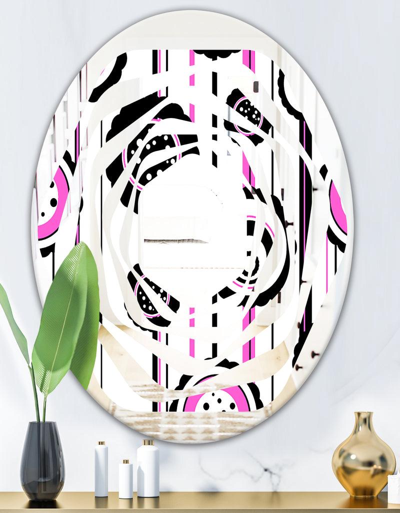 DesignQ Circular Retro Pattern I - Modern Round Or Oval Wall Mirror - Whirl