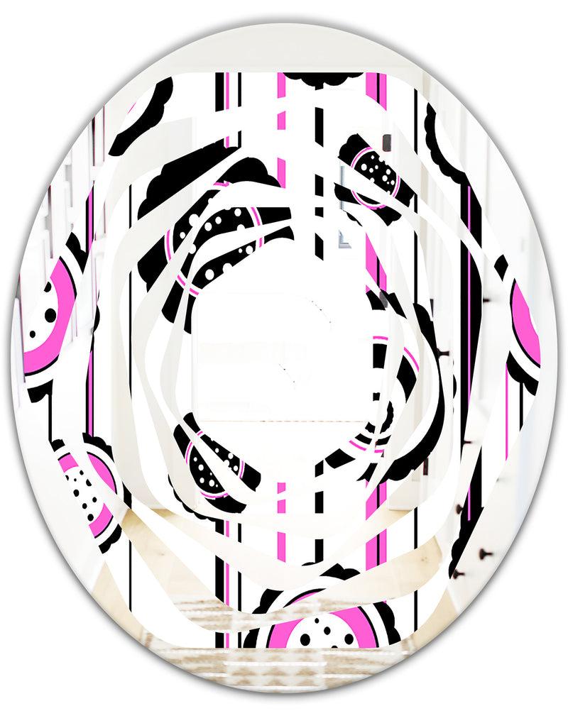 DesignQ Circular Retro Pattern I - Modern Round Or Oval Wall Mirror - Whirl