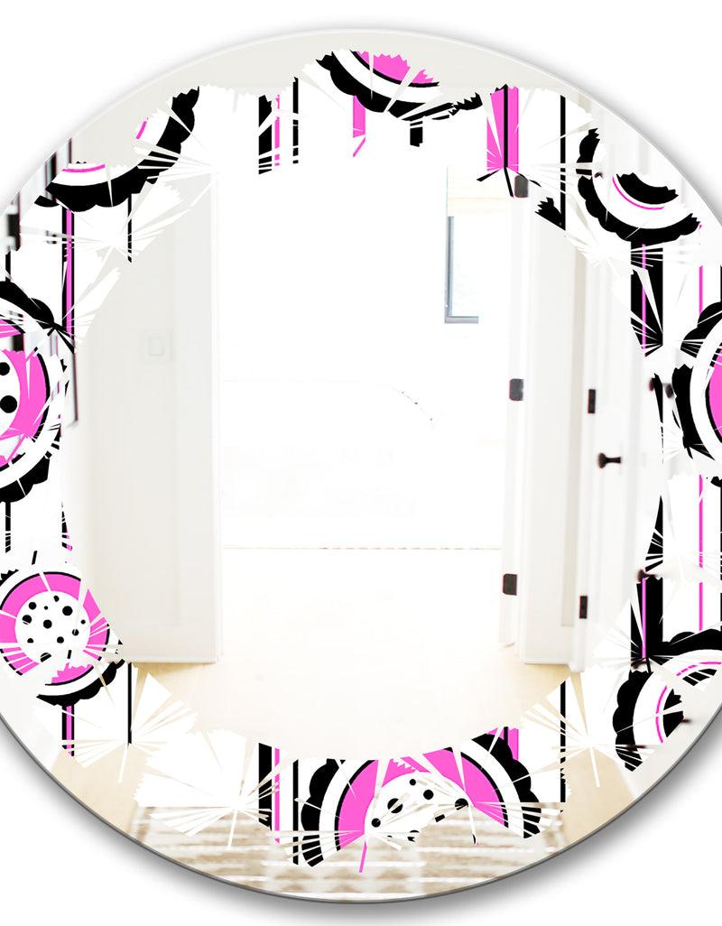 DesignQ Circular Retro Pattern I - Modern Round Or Oval Wall Mirror - Leaves