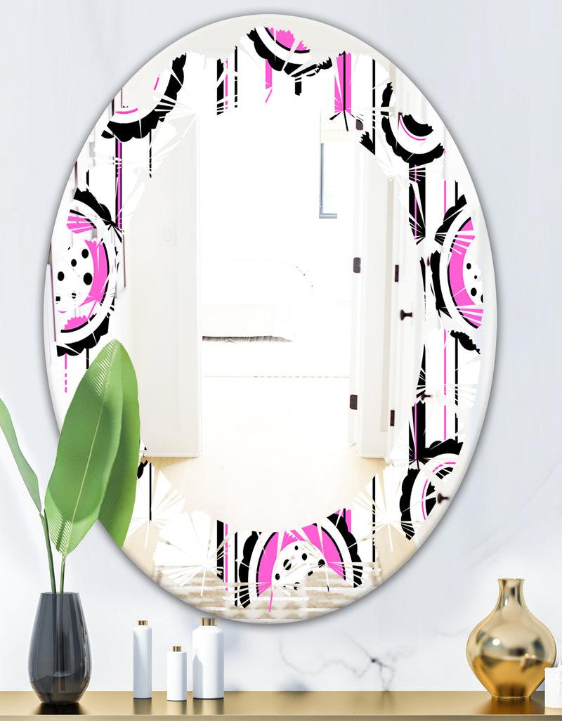 DesignQ Circular Retro Pattern I - Modern Round Or Oval Wall Mirror - Leaves