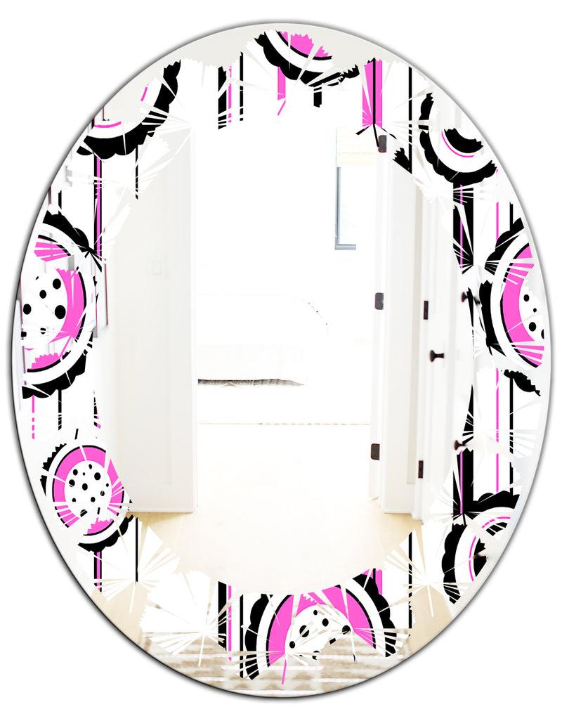DesignQ Circular Retro Pattern I - Modern Round Or Oval Wall Mirror - Leaves