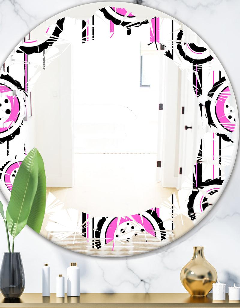 DesignQ Circular Retro Pattern I - Modern Round or Oval Wall Mirror - Leaves