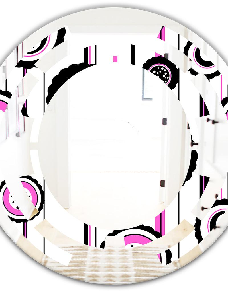 DesignQ Circular Retro Pattern I - Modern Round Or Oval Wall Mirror - Space