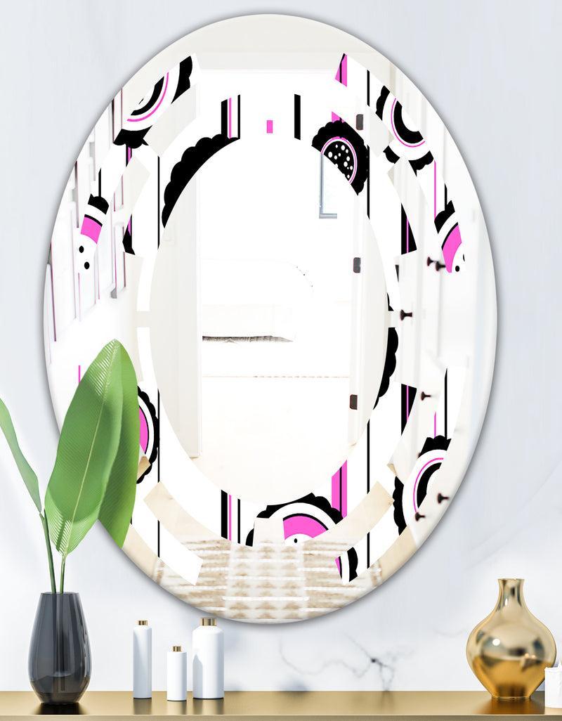 DesignQ Circular Retro Pattern I - Modern Round Or Oval Wall Mirror - Space