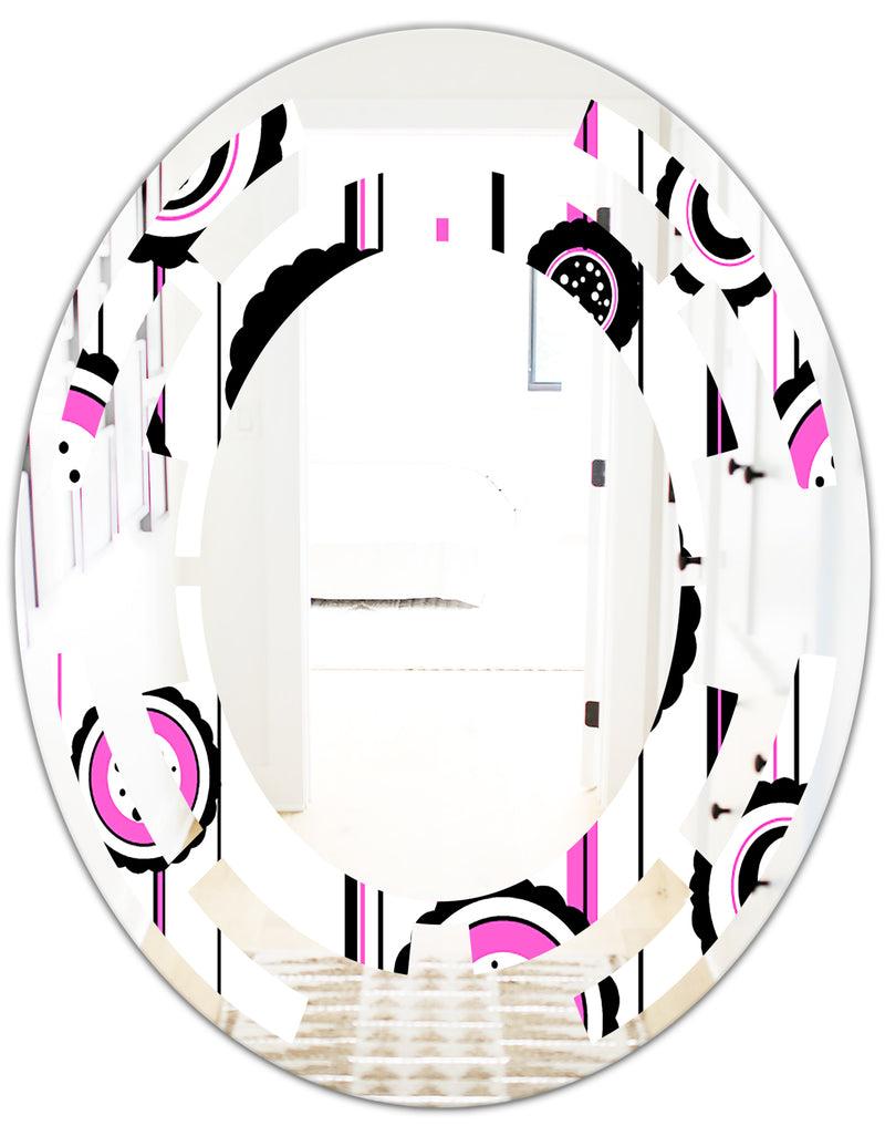 DesignQ Circular Retro Pattern I - Modern Round Or Oval Wall Mirror - Space
