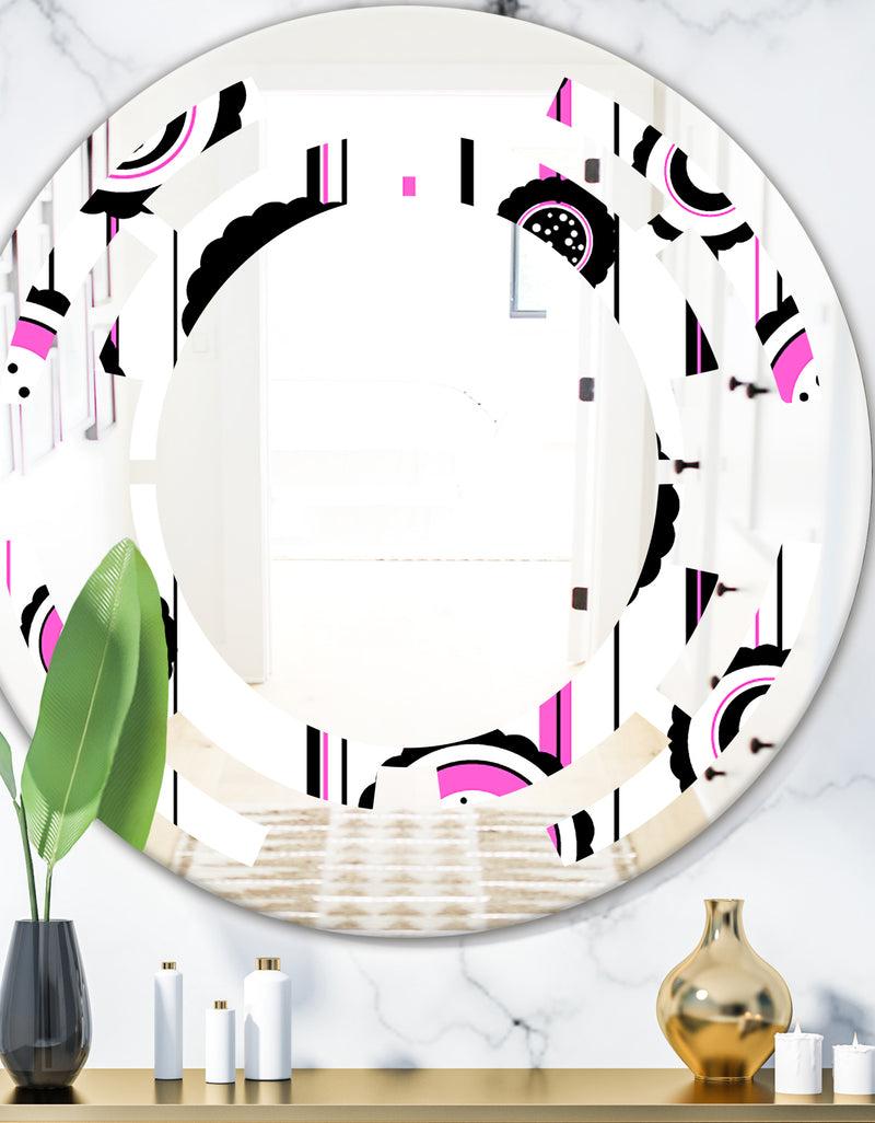 DesignQ Circular Retro Pattern I - Modern Round or Oval Wall Mirror - Space