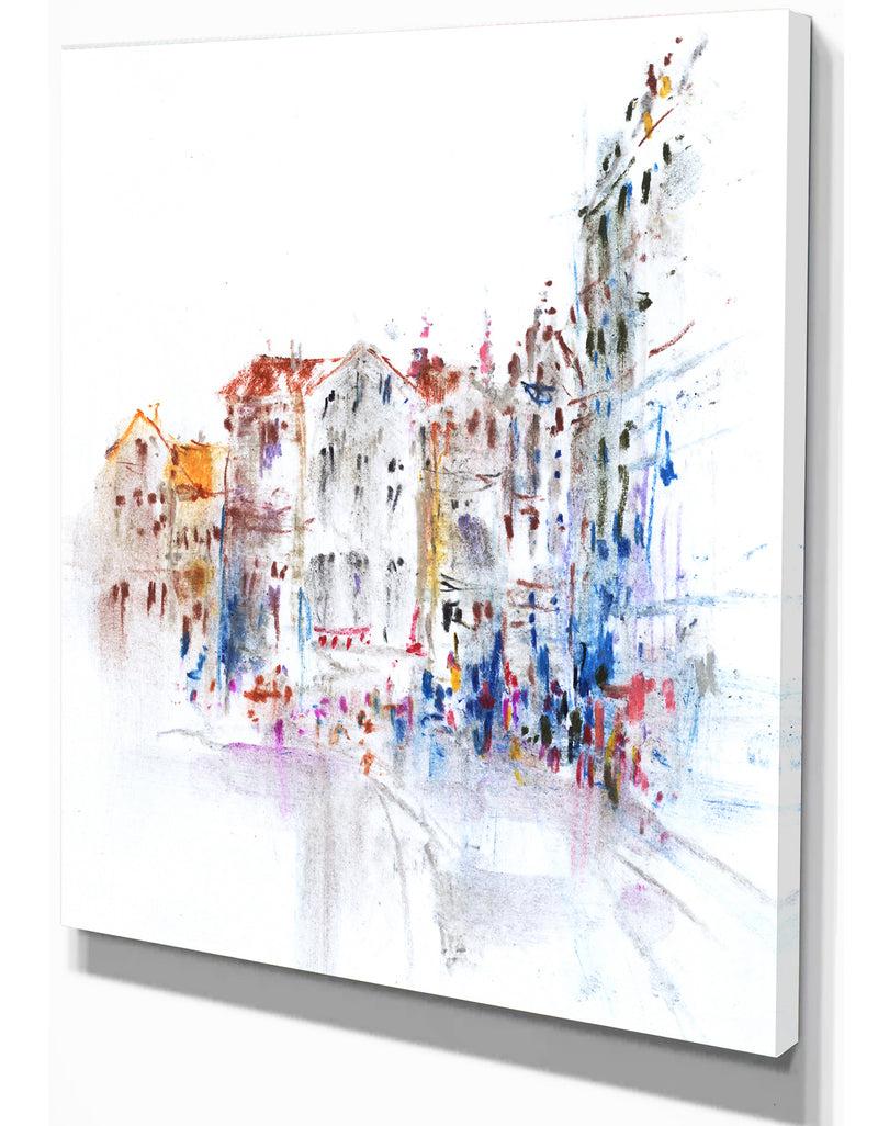 DesignQ City And People - Cityscapes Painting Print On Wrapped Canvas