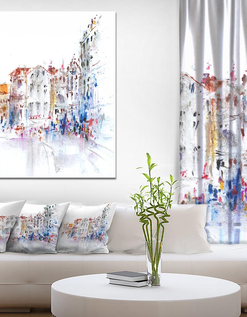 DesignQ City and People - Cityscapes Painting Print on Wrapped Canvas
