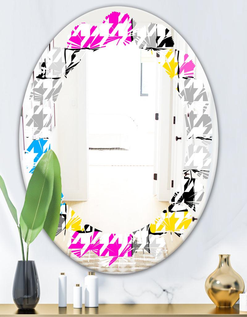 DesignQ Classic Hounds - Modern Round Or Oval Wall Mirror - Leaves