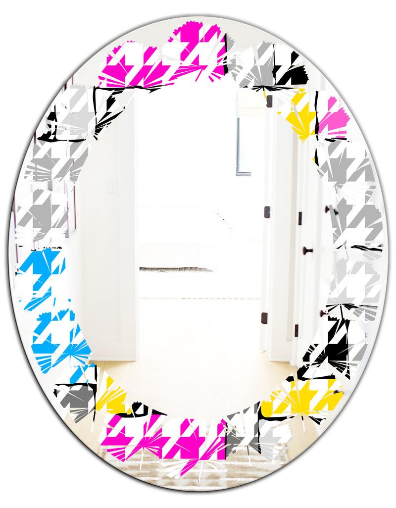 DesignQ Classic Hounds - Modern Round Or Oval Wall Mirror - Leaves